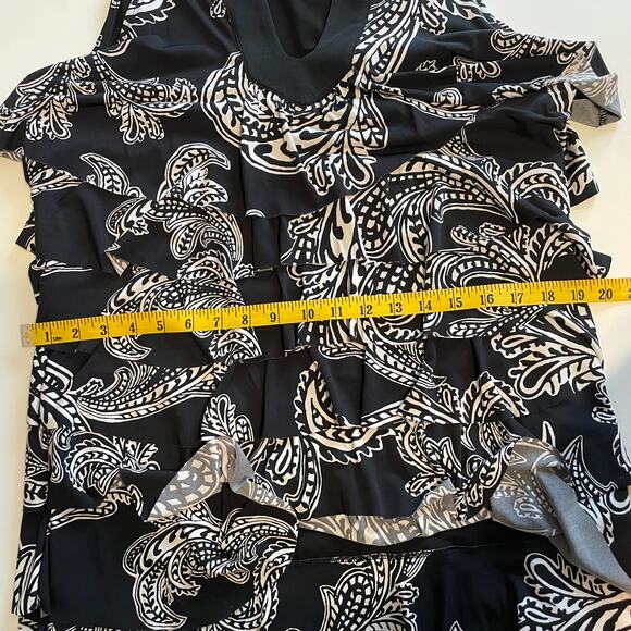 WHBM Tiered Flapper Dress Womens XL Black Paisley Sleeveless Flouncy Career - Picture 9 of 10